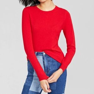 Lord & Taylor Red Cashmere Crewneck Sweater in Size Small
